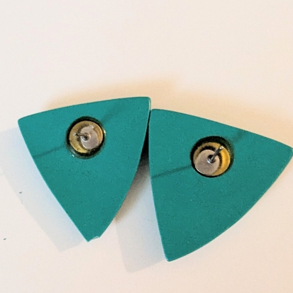 Vintage 1980s Geometric Turquoise and Pink Earrings Pierced - Picture 4 of 4